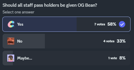 🔥 Beanz Community power time! 
The poll is live in Discord — help shape the future 👇 discord.gg/eWVPSscHKZ