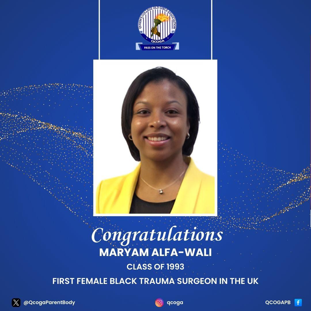 QcogaParentBody's tweet photo. Celebrating Maryam Alfa-Wali (’93) the first Black female trauma surgeon in the UK! 💙

A trailblazer, and Netflix-featured doctor making history. 
#QCOGA #Trailblazer #BlackExcellence https://t.co/cTF3D2rUP9
