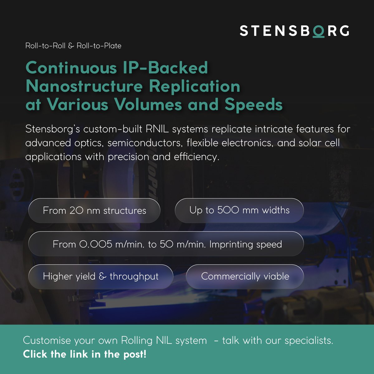 ↗️ YOUR INNOVATION, SCALED WITH #RNIL

Scale your #Nanostructure replication from R&amp;D to high-volume production with our RNIL.

Precision, flexibility &amp; efficiency for #Optics, #Photovoltaics, #Microfluidics &amp; #Semiconductors.

Get your #RollToRoll: bit.ly/4oo9cO8