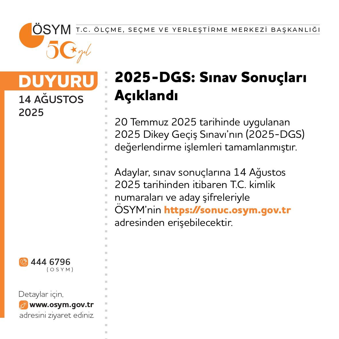 DGS sonuçları açıklandı.
