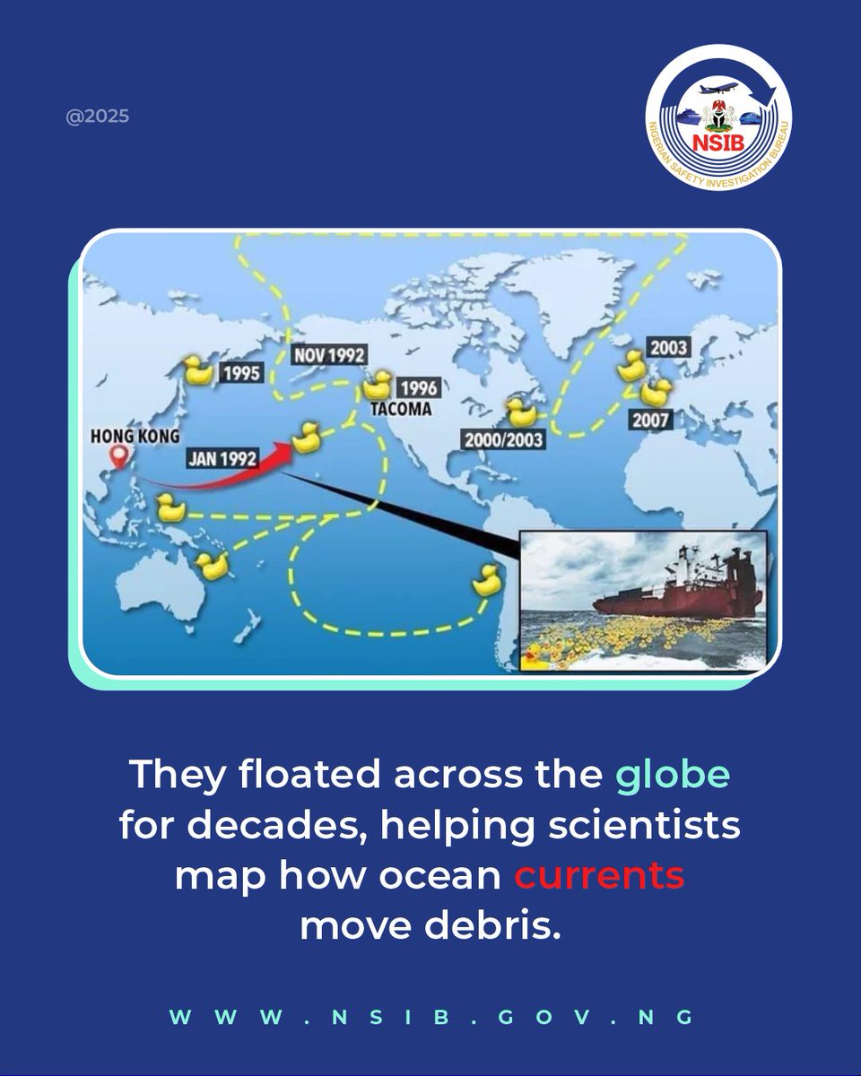 nsibofficial's tweet photo. In 1992, a shipment mishap sent 28,000 rubber ducks drifting across the Pacific, turning a maritime accident into an unexpected science experiment.

#DidYouKnow #MaritimeFacts #NSIB #TransportSafety https://t.co/8Gm08aiG6O