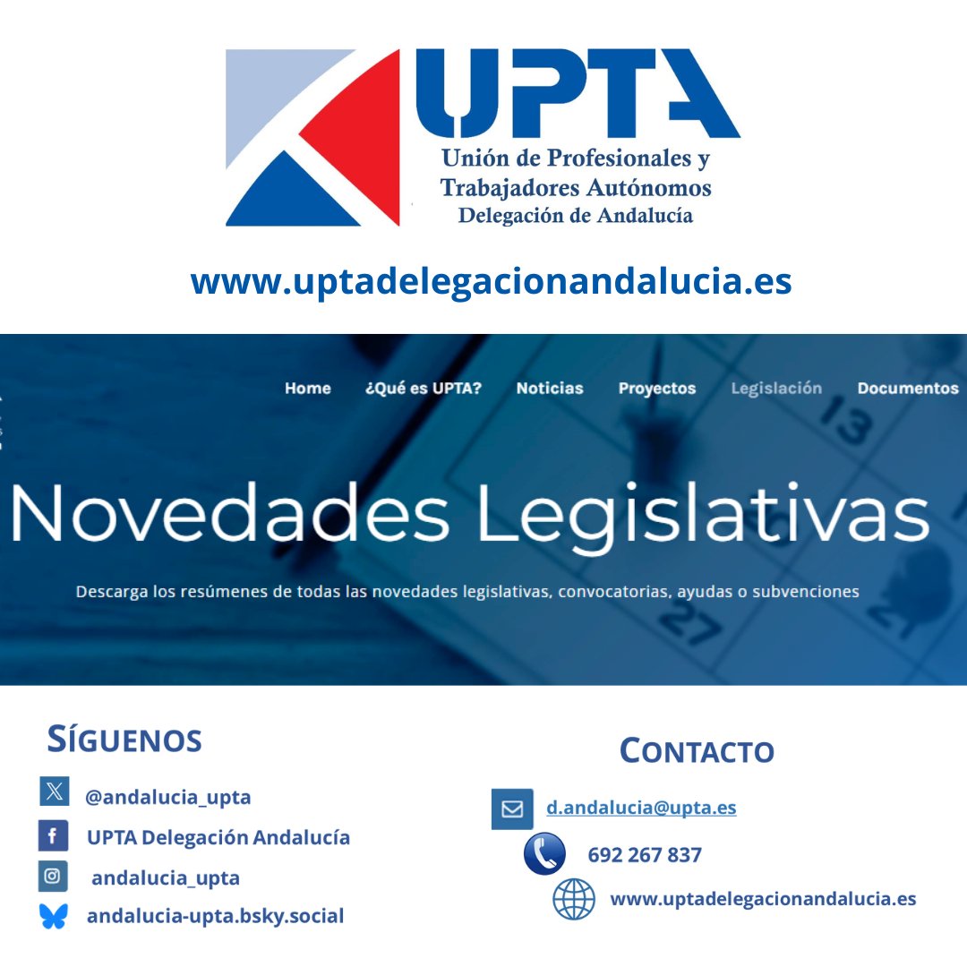 UPTA Delegación Andalucía (@andalucia_upta) on Twitter photo Consulta en nuestra web las últimas convocatorias de ayudas y subvenciones para autónomos y emprendedores en Andalucía 👉 f.mtr.cool/zekbfhocgb
<a href="/upta_es/">UPTA España</a> una organización de autónomos para autónomos
<a href="/EDUARDOABADSABA/">Presidente UPTA España</a> <a href="/InesMazuelaRo/">Inés Mazuela</a> #trabajoautonomo #Andalucia Consulta en nuestra web las últimas convocatorias de ayudas y subvenciones para autónomos y emprendedores en Andalucía 👉 f.mtr.cool/zekbfhocgb
<a href="/upta_es/">UPTA España</a> una organización de autónomos para autónomos
<a href="/EDUARDOABADSABA/">Presidente UPTA España</a> <a href="/InesMazuelaRo/">Inés Mazuela</a> #trabajoautonomo #Andalucia