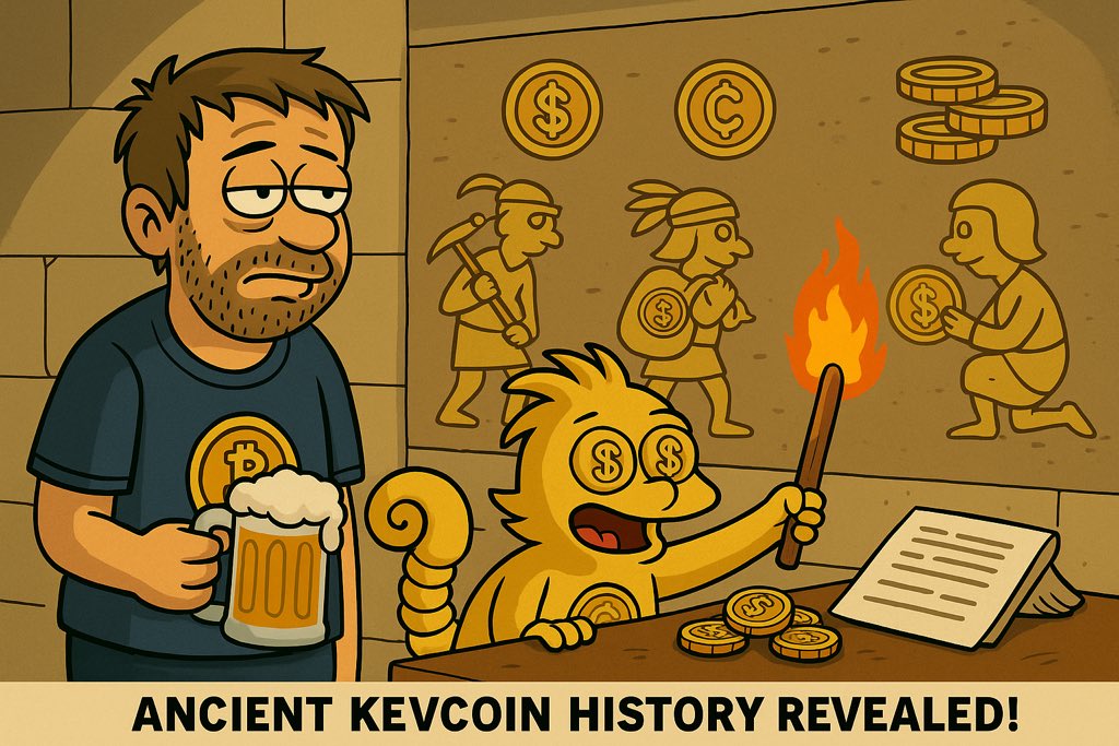 KevCoin_'s tweet photo. EP11: Inside the Aztec pyramid 🏺 Goldtail uncovers ancient carvings showing how the Aztecs mined KEVCOIN 🪙 Kev… just sips his beer 🍺 History lesson or treasure map? 🚀 #KEVCoin #Goldtail #Bitcoin #crypto https://t.co/JiUBN8GyVN
