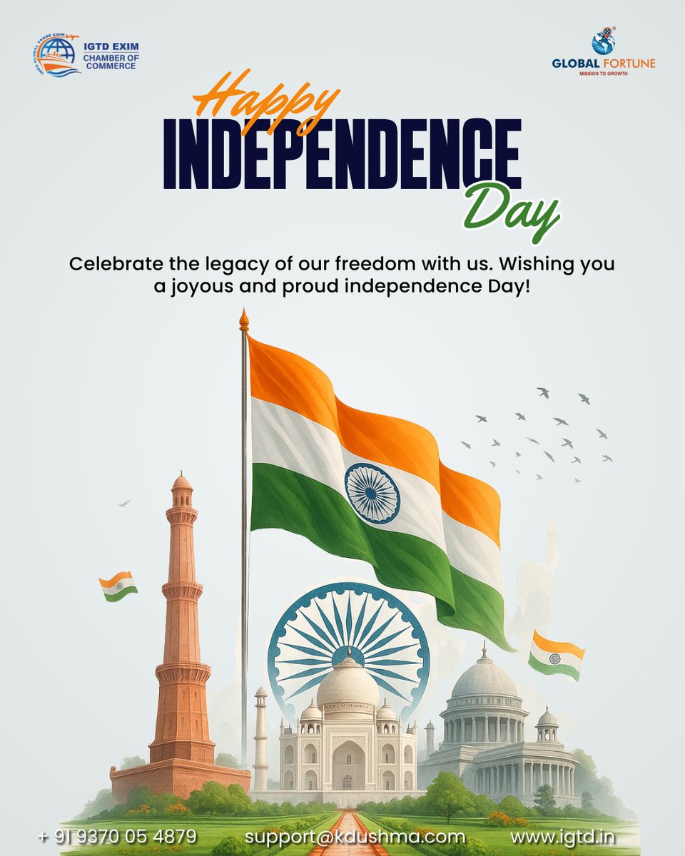 KDSushma's tweet image. India is marching ahead on its global journey
Are you moving with it?

Take the opportunity
Start with new zeal
Success will follow.

This Independence Day, let’s contribute to making our country proud by taking India’s products to world

EXPORT = GROWTH
#ExportImport #IndiaPride