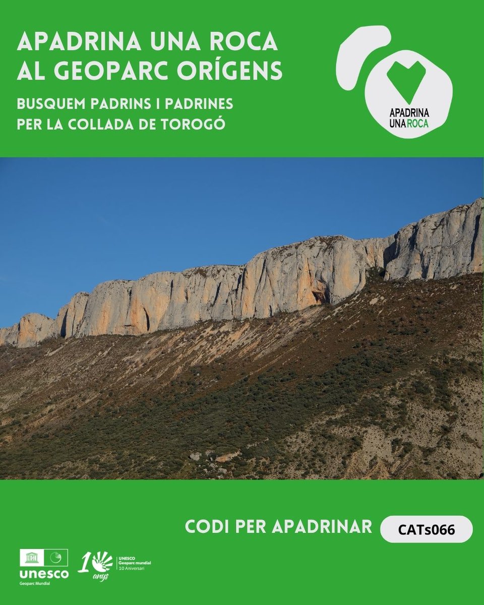 💚 #ApadrinaUnaRoca al #GeoparcOrigens!

📍Collada de Torogó (Tremp) 🎮l’espectacular inversió d’estrats de la serra de Sant Gervàs

⛰️ Formada per la col·lisió de les plaques Ibèrica i Eurasiàtica, amb roques marines plegades cap amunt!

🔗 web.igme.es/patrimonio/Apa…
🗝️ CATs066