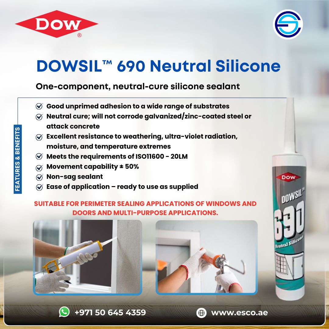 esco_spec's tweet photo. 𝗗𝗢𝗪𝗦𝗜𝗟™ 𝟲𝟵𝟬 𝗡𝗲𝘂𝘁𝗿𝗮𝗹 𝗦𝗶𝗹𝗶𝗰𝗼𝗻𝗲
One-component, neutral-cure silicone sealant
📄Download TDS for more info: https://t.co/7O0yVpIOdF
#DOWSIL #SiliconeSealant #Construction #SealantSolution
#ConstructionSolutions #BuildingMaterials https://t.co/QfkPB3tSGF