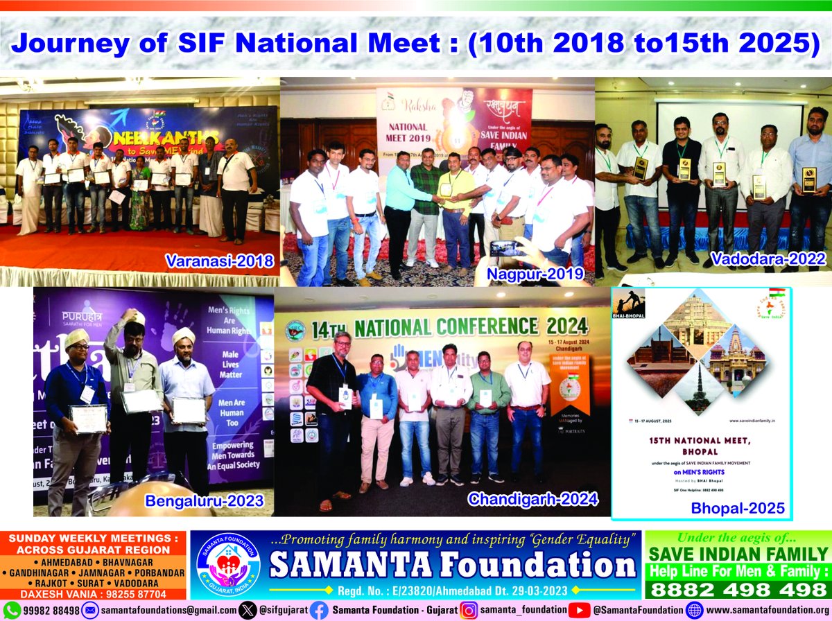 We are very excited for #15th_NationalMeet_2025 #Bhopal on Men's Issues On 15-17 August 2025.🎉

#SaveIndianFamilyMovement
#MensRights
#MakeGenderNeutralLaws
#Justice4Men
#Equality
#DignityForMen
#Brotherhood
#MensCommission

<a href="/sifbhopal/">BHAI Welfare Society</a>
<a href="/sifbhopall/">Bhai Welfare Society</a>
<a href="/sifgujarat/">Samanta Foundations(SIF Gujarat)</a>
#SamantaFoundation