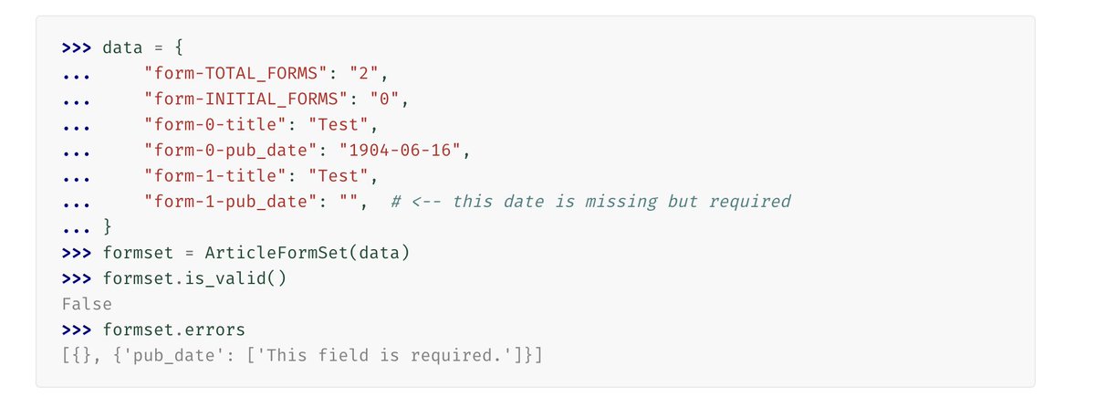 J'étais en train d'implémenter des tests pour mes formset #django . C'est important de voir comment c'est géré : docs.djangoproject.com/en/5.2/topics/…

#Python