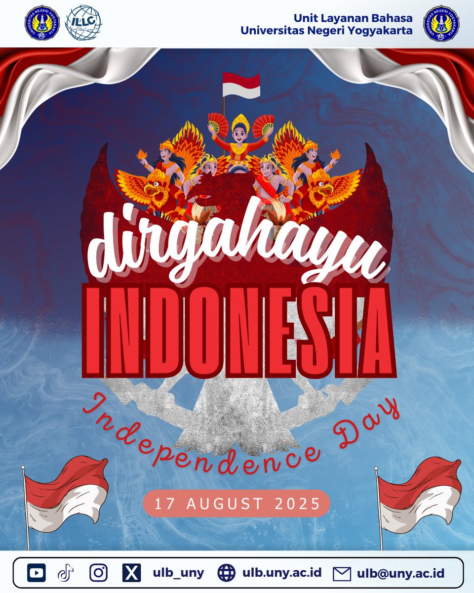 ulb_uny's tweet photo. [Dirgahayu Republik Indonesia Ke-80]
Sebagai bagian dari Universitas Negeri Yogyakarta, Unit Layanan Bahasa (ULB) akan selalu berkomitmen memberikan layanan terbaik di bidang pelatihan, pengujian, dan terjemahan, untuk mendukung SDM Indonesia yang berdaya saing global. https://t.co/myA43Ac82q