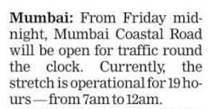 Coastal Road going 24x7 very soon...yet someone really sucks at math. This should be a standard word problem given to people. Hopefully it's on the IQ test.