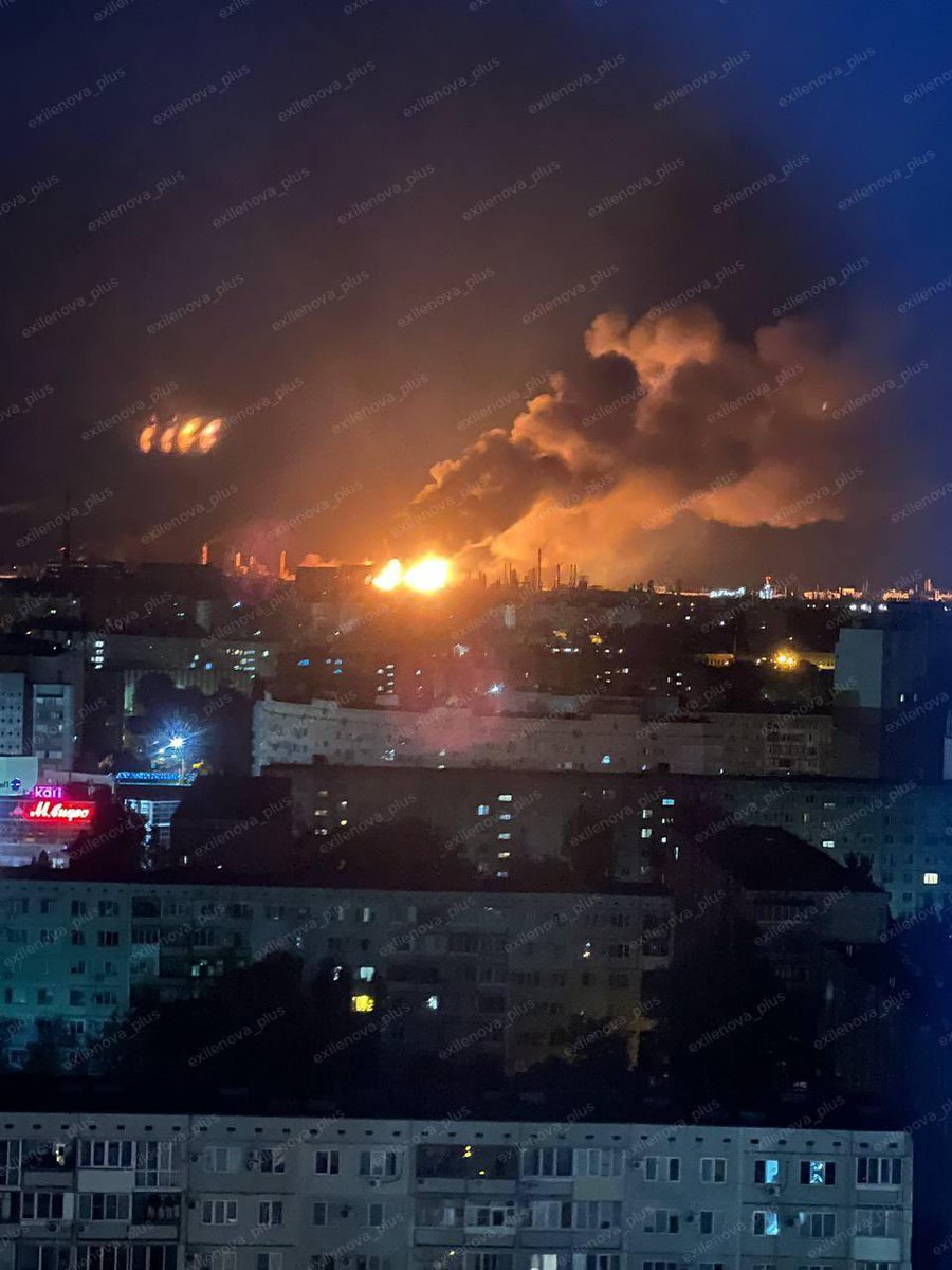 Last night, drones attacked an oil refinery in the Russian city of Volgograd. There are reports of a major fire and oil spill.