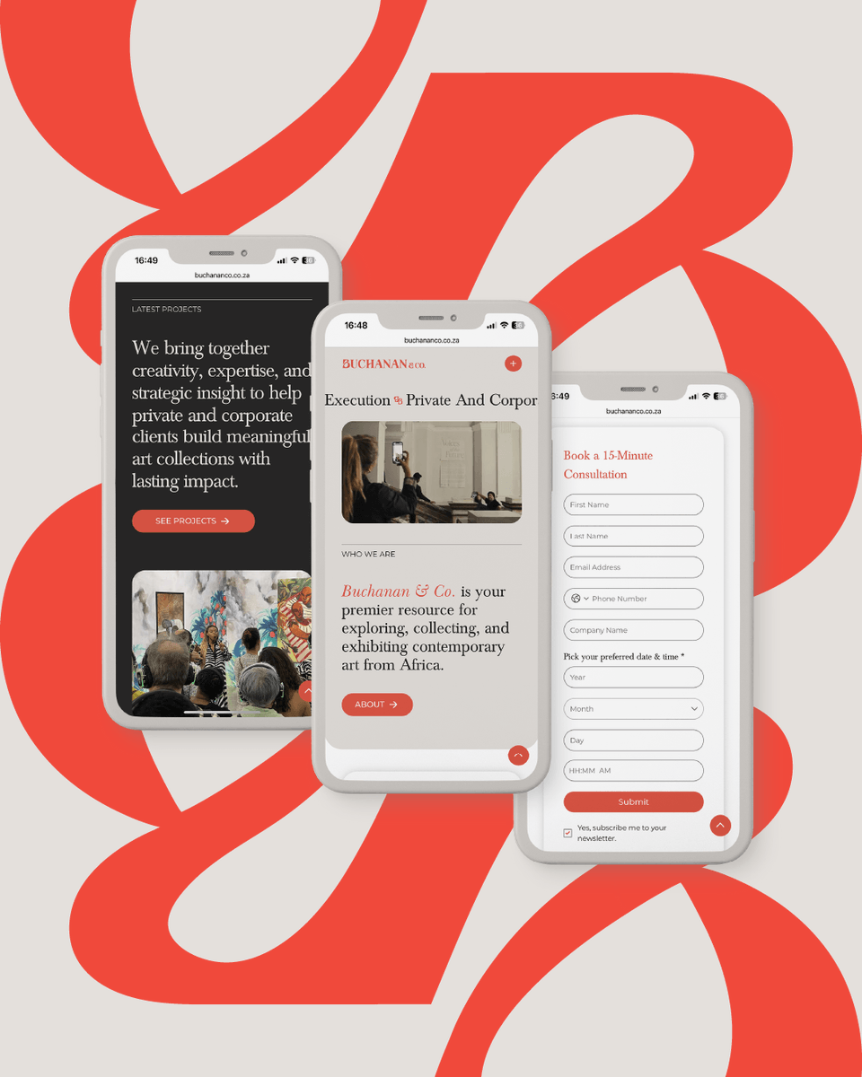 CLIENT: Buchanan &amp; Co.
PROJECT: Website Development
🔗 buchananco.co.za
From frustration to flawless ✨
We restructured the UI/UX &amp; refreshed the vibrant, modern identity to resonate in the art industry -positioning Buchanan &amp; Co. as bespoke, professional &amp; high-end.