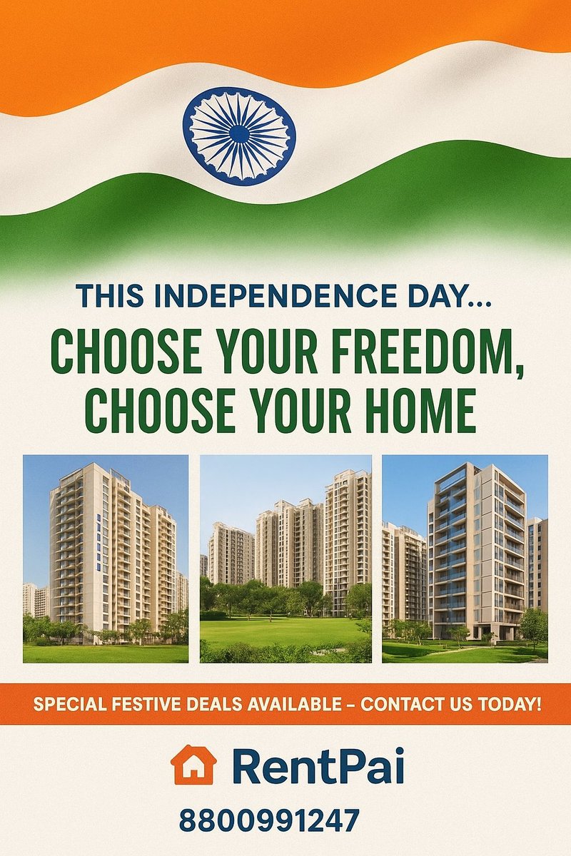 rentpai_'s tweet photo. *"🇮🇳 Just 1 day left! Tomorrow we celebrate the freedom to dream, to grow, and to live better.
🏡 Stay tuned for our special Independence Day post from RentPai!
#IndependenceDayEve #FreedomToLive #RentPai #NoidaExtensionHomes"* https://t.co/kFdreGQGHz