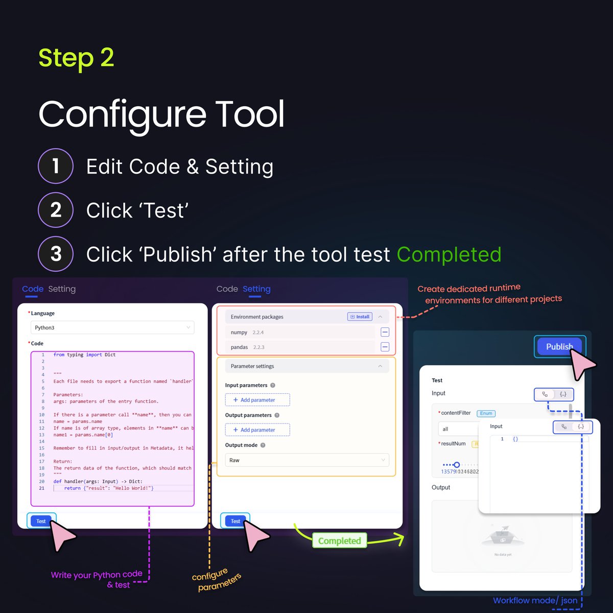 TateATate_AI's tweet image. 🛠️ Build custom tools for your AI agents with code! From Python scripts to powerful integrations in 3 simple steps. No limits, just pure customization power! #Al #AIAgent #AIAgentTools #machinelearning #coding #python #Automation #TechTips #artificialintelligence #programming