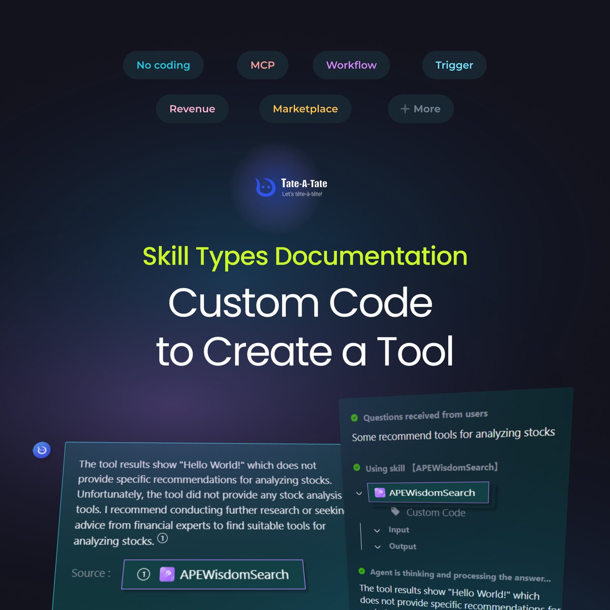 TateATate_AI's tweet image. 🛠️ Build custom tools for your AI agents with code! From Python scripts to powerful integrations in 3 simple steps. No limits, just pure customization power! #Al #AIAgent #AIAgentTools #machinelearning #coding #python #Automation #TechTips #artificialintelligence #programming