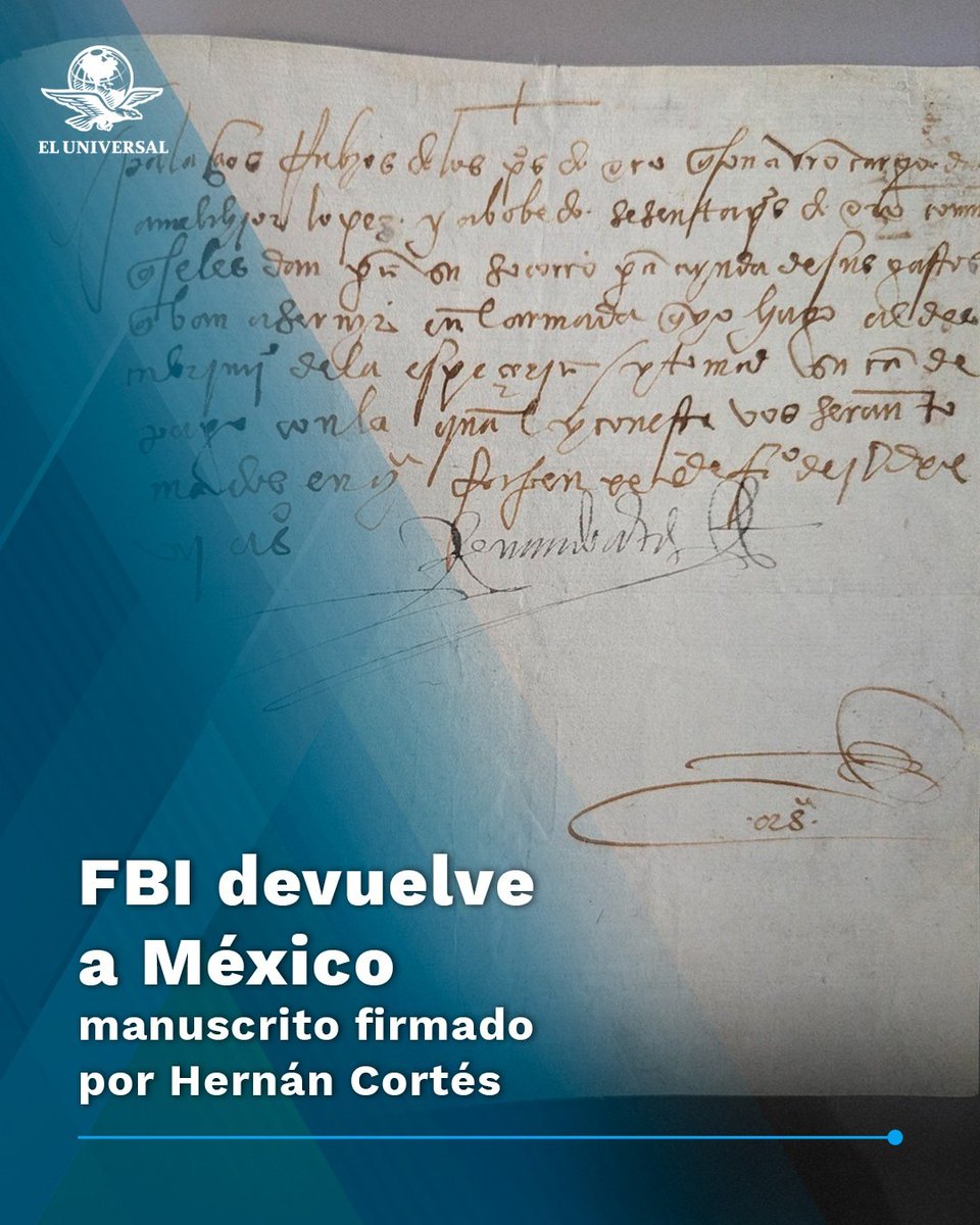 El_Universal_Mx's tweet photo. 🇺🇸 🇲🇽 La embajada de Estados Unidos en México informó que el FBI devolvió este miércoles a nuestro país un manuscrito que fue firmado por Hernán Cortés el 20 de febrero de 1527
https://t.co/QM6LrZKFWG https://t.co/WfXSEsW8n5