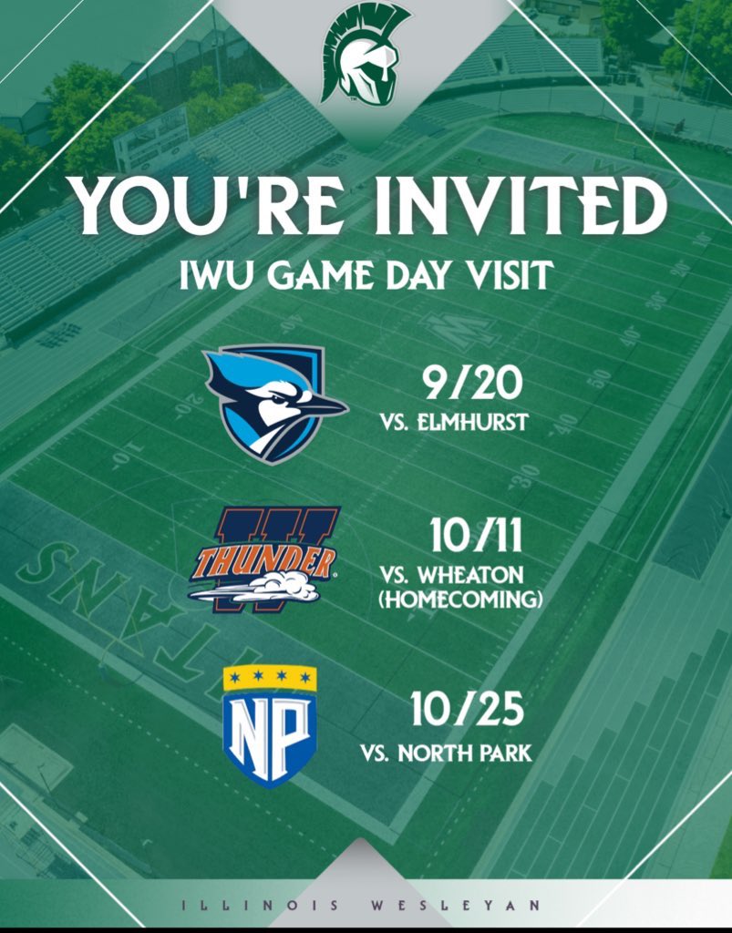 Thank you to Coach Kosanovich from Illinois Wesleyan for inviting me to a game day visit this fall. Can’t wait to come out and watch you guys play. So excited to attend your guys homecoming game vs Wheaton.