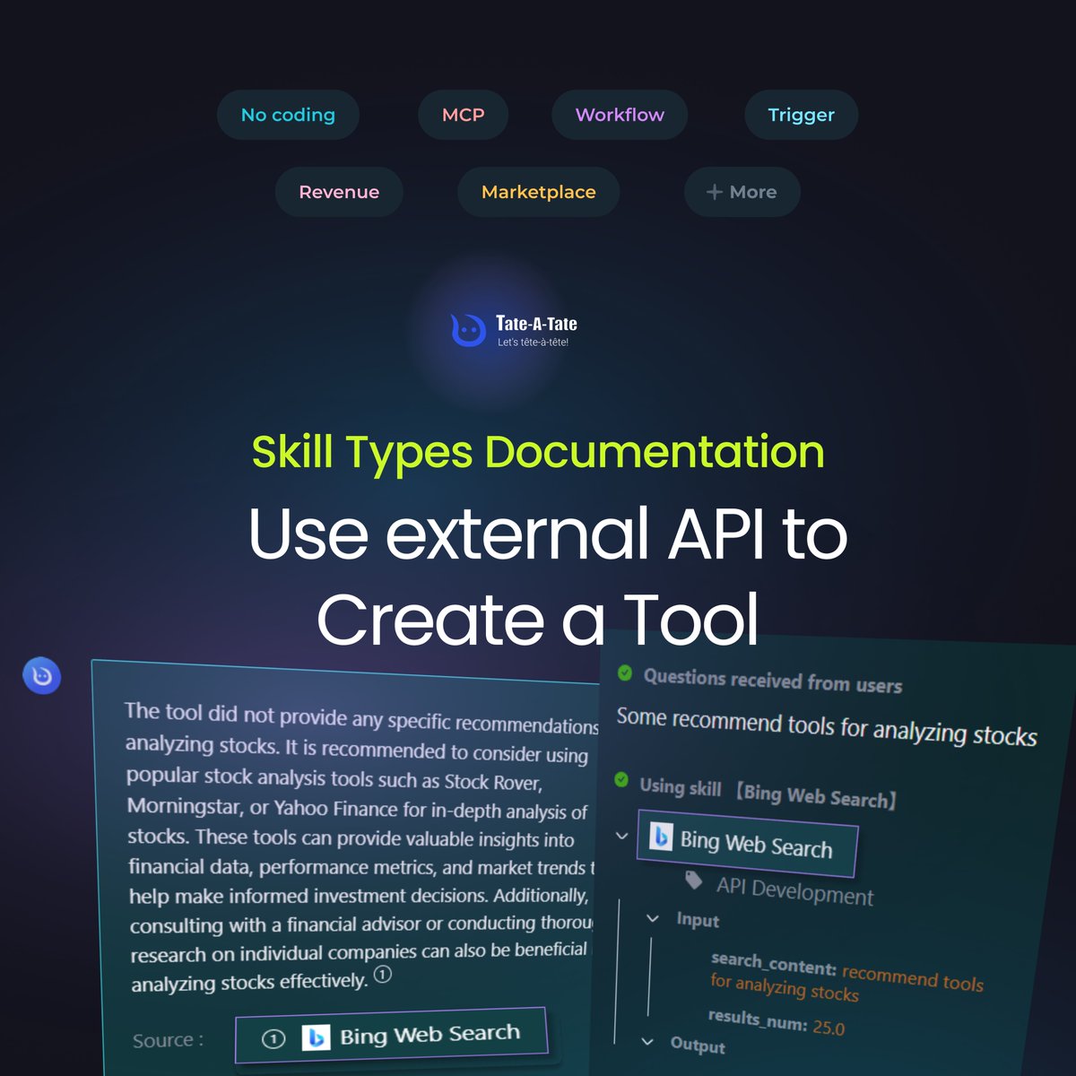 TateATate_AI's tweet image. 🔌Connect ANY external API to your AI agent! From web search to custom integrations - unlimited possibilities in just 3 steps. No coding limits!#Al #AIAgent #aitools #machinelearning #techtips #Developer #nocode #programming #API #machinelearning #webdevelopment #buildinpublic
