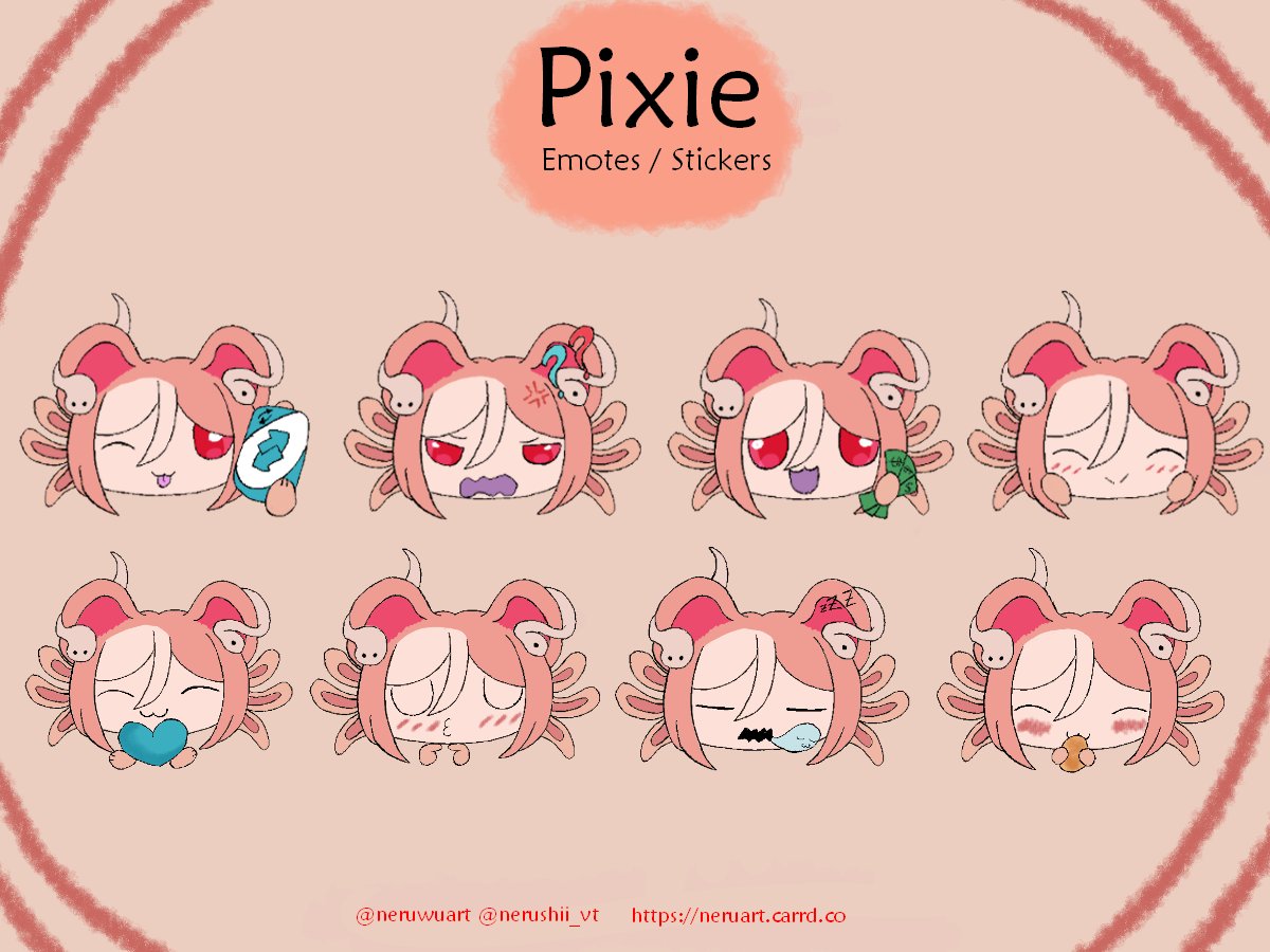 NerushiiArt's tweet photo. Batch of stickers For my personal use of my girl Pixie, I will soon fill my characters with stickers again, it's a nice hobby ^^
#emotesart #emotes #personalart #axolotl #ghost #stickers #emotescommission #comissionart #Commission #Commissionchibi #chibiart #chibi https://t.co/8XcAgPQQeA