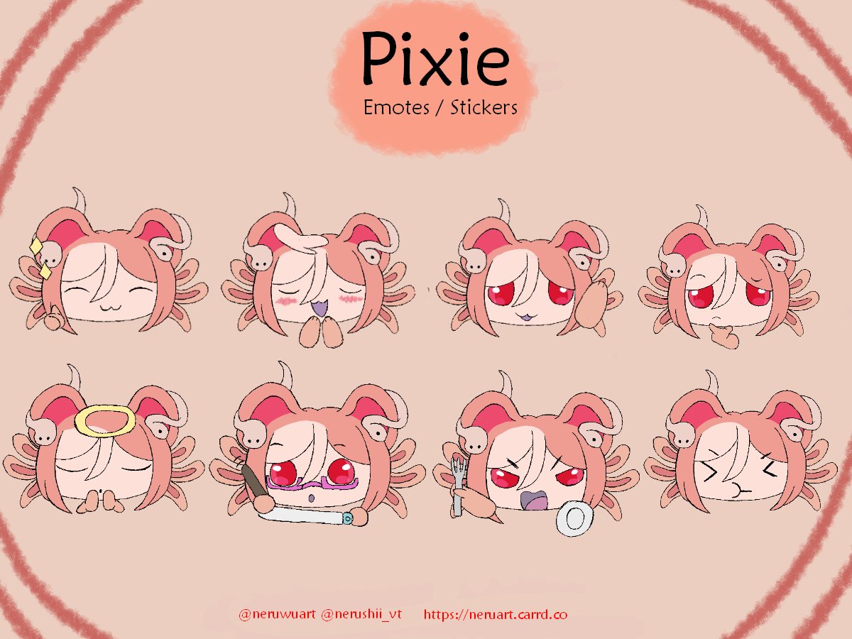 NerushiiArt's tweet photo. Batch of stickers For my personal use of my girl Pixie, I will soon fill my characters with stickers again, it's a nice hobby ^^
#emotesart #emotes #personalart #axolotl #ghost #stickers #emotescommission #comissionart #Commission #Commissionchibi #chibiart #chibi https://t.co/8XcAgPQQeA