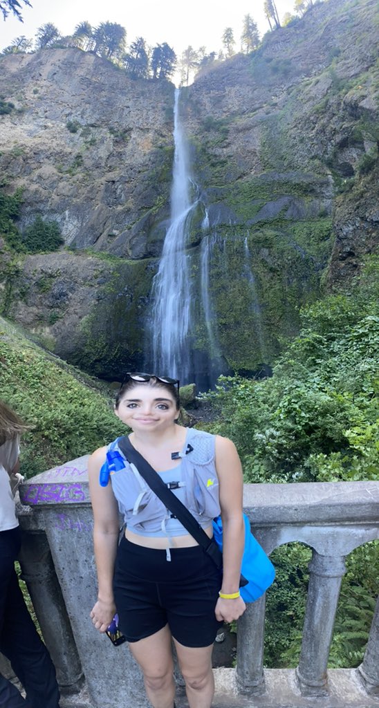 Aaron tried to take a panorama of me at multanomah falls today