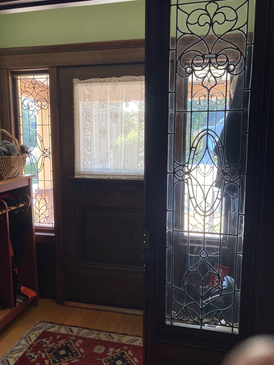 Clear glass sidelights on two sets of doors