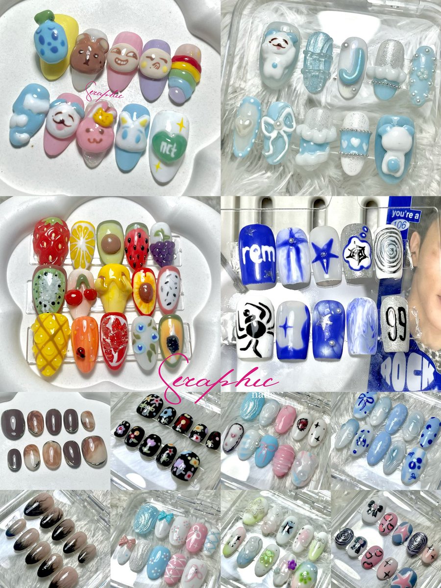 OPEN PRESS ON NAILS 🌸✨

halo temen” !! 

ak open custom press on nails yaa, bisa request design &amp; ukuran sesuai jarii~
bisa buat konseran, wisuda, wedding dll

bole tanya” dlu yhhh sung dm ajaa 😽🫰🏻