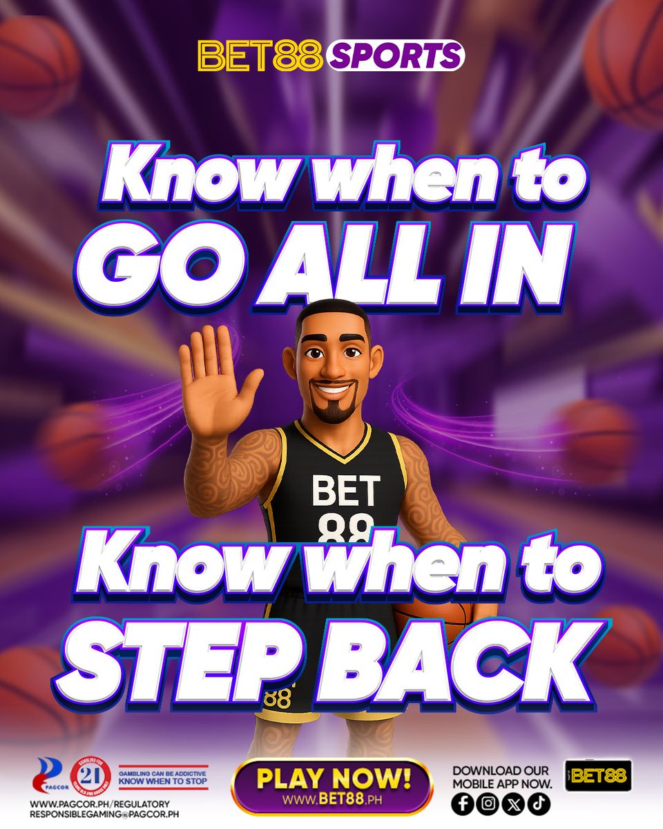 Bet88PH's tweet photo. High-stakes moves can be thrilling but real winners know when to pause.
The game is on, get in on the action at https://t.co/wYlySx4Dp5
#BET88Sports #GameResponsibly #KnowWhenToStop https://t.co/AeAEgo0J4D