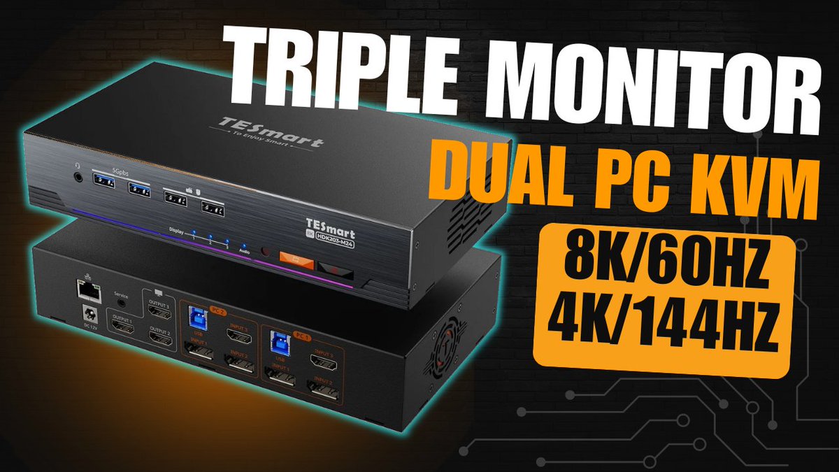 HomeNetworkGuy_'s tweet photo. I'm back with another KVM video. This time a higher end traditional #TESmart KVM that supports up to 8K resolution for 3 monitors and 2 PCs. Fast enough refresh rate to satisfy most gamers' needs so you don't have to compromise performance when using a KVM https://t.co/gGGsIr3o1z https://t.co/SZ1MPj6FKF