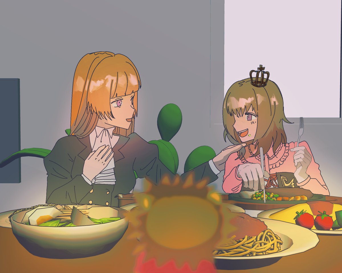 Maria and Rosa having dinner together