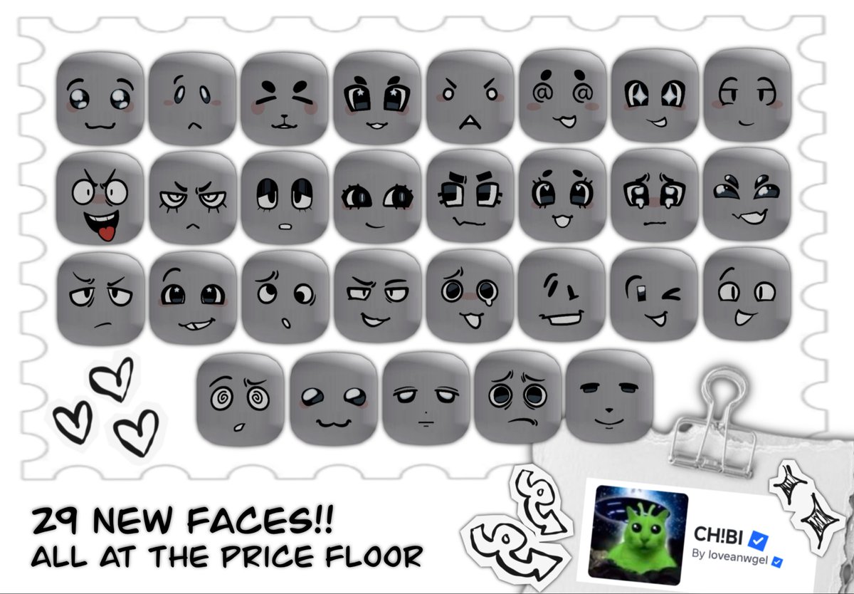 hi!! bigger batch of faces for <a href="/loveanwgel/">RAY</a> are out now!! these were all fun to work on, so i hope you enjoy them! :D

link: roblox.com/communities/34…