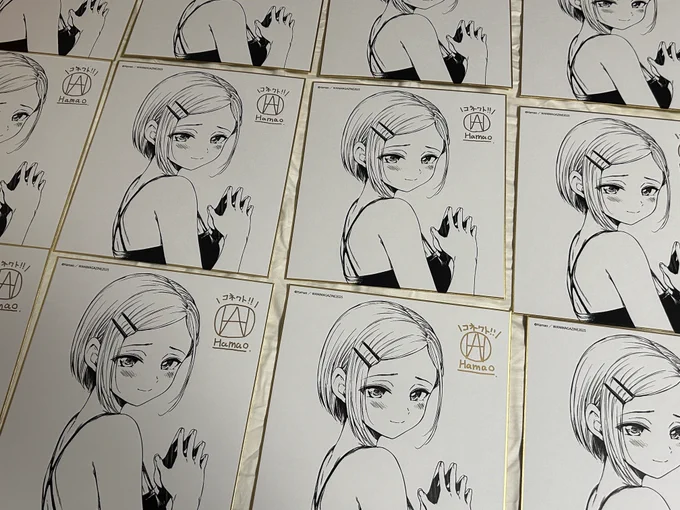 新刊宣伝用複製色紙にサイン入れる作業。
一部読者プレゼント用に回すみたいな話も聞いた。 