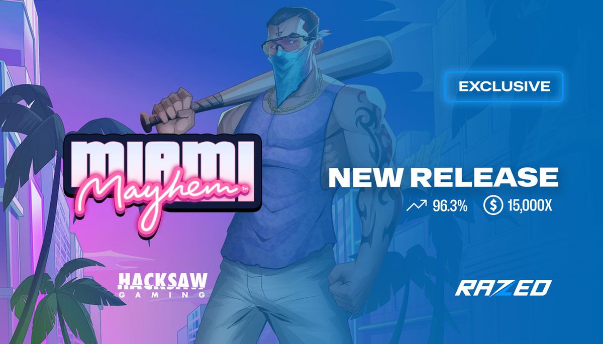 Razedcom's tweet photo. MIAMI MAYHEM has landed on Razed Exclusively🌴 

To celebrate the release, we’re giving away 50 FREE SPINS to try it out!  

Like, Follow &amp; Repost to Enter. Ends Soon⏰ https://t.co/R2XvxBaxAu