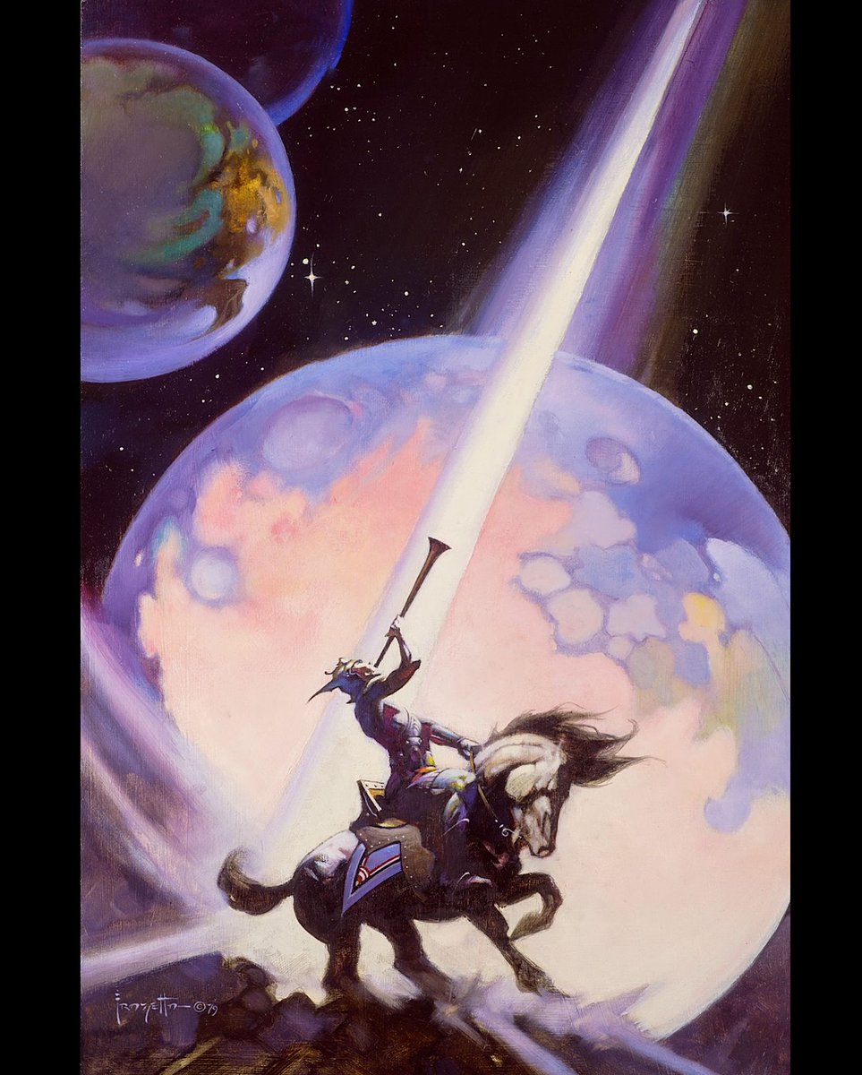 It may just be me, but when the DM sounds the horn summoning the players to the gaming table, it kinda feels like this.

#DnD #FrankFrazetta

🖼️"Sound", 1979 by Frank Frazetta