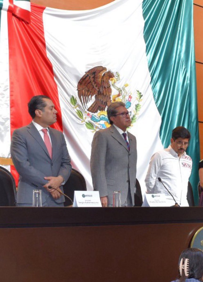 Sergio Gtz , mirada de reojo y mentón en alto: lo suyo es la superioridad.
Monreal, buscando ser el protagonista.
El presidente electo de la SCJN baja la cabeza, empequeñecido.
El poder… en jerarquía visual.