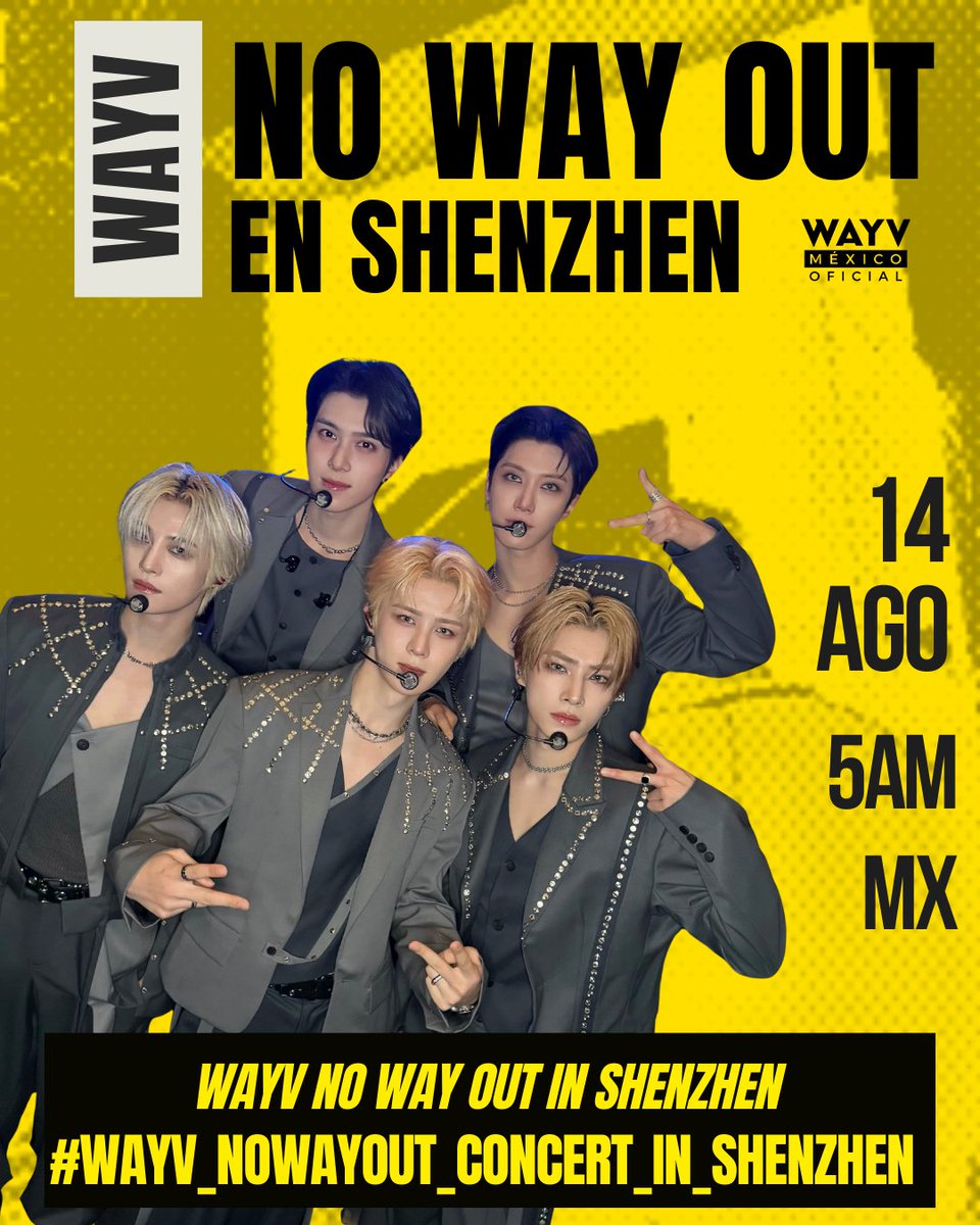 La gira de conciertos de WayV continúa, esta vez en la ciudad de Shenzhen, China ❤️‍🔥

📅 14 de agosto
🕒 5AM hora centro de México 🇲🇽
🏷️ WayV NO Way OUT IN SHENZHEN
#️⃣ WayV_NOWayOUT_CONCERT_in_SHENZHEN

⚠️Comienza a usarlos media hora antes del inicio del concierto⚠️

¿Creen que