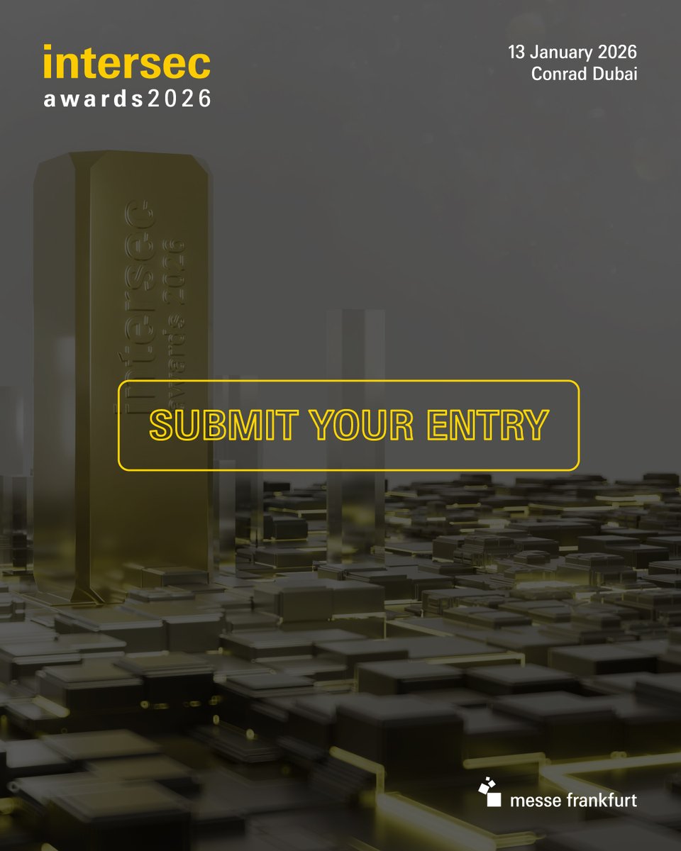 intersecglobal's tweet image. You have one month remaining to submit your entry for the Intersec Awards 2026! - the region’s premier platform recognising excellence in security, safety, fire, and cybersecurity.

Register now: ow.ly/gAO650WyvpN

#IntersecExpo  #IntersecAwards #Intersec2026