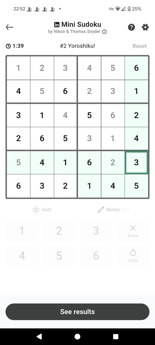 ardpok's tweet image. lnkd.in/minisudoku

Mini Sudoku #2 | 1:39 and flawless ✏️
The classic game, made mini. Handcrafted by the originators of “Sudoku.” #Martinio #cme3 #minisodoku no Sept Eww Que 🤔 Yeeee #x20250813

#toprow 🤔🎶🐈‍⬛🏯👀🐍
#toprow 🐍👀🏯🐈‍⬛🎶🤔

Tatbeyotchka&apos;s favorite btw #sodoku