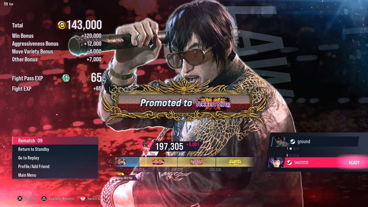 finally back... did it while depressed. this game needs meta patches, input/lag fixes. this game is too annoying man. i'll go for Tekken God after the September patch. S2 Tekken God, S3 God Of Destruction.