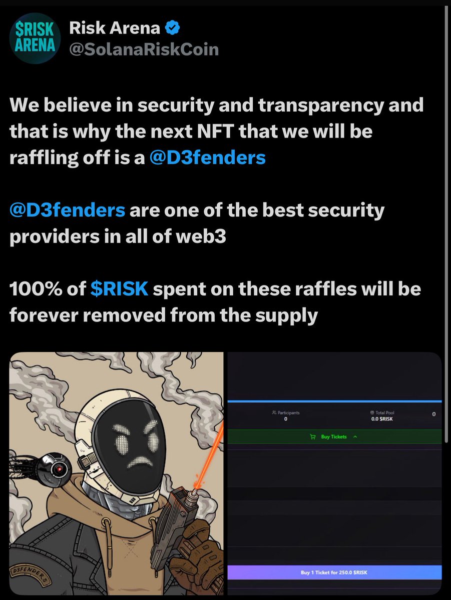 BRODY (@degenbrody) on Twitter photo I’m going to bed, have a message out to twitter to try and fix this, hopefully we don’t have to make a new $RISK account but I lowkey forgot what email I used for that account
There is currently a <a href="/D3fenders/">D3fenders | Web 3 Security Co.</a> being raffled off on the site rn
Going to do a Twitter space tmrw + I’m going to bed, have a message out to twitter to try and fix this, hopefully we don’t have to make a new $RISK account but I lowkey forgot what email I used for that account
There is currently a <a href="/D3fenders/">D3fenders | Web 3 Security Co.</a> being raffled off on the site rn
Going to do a Twitter space tmrw +