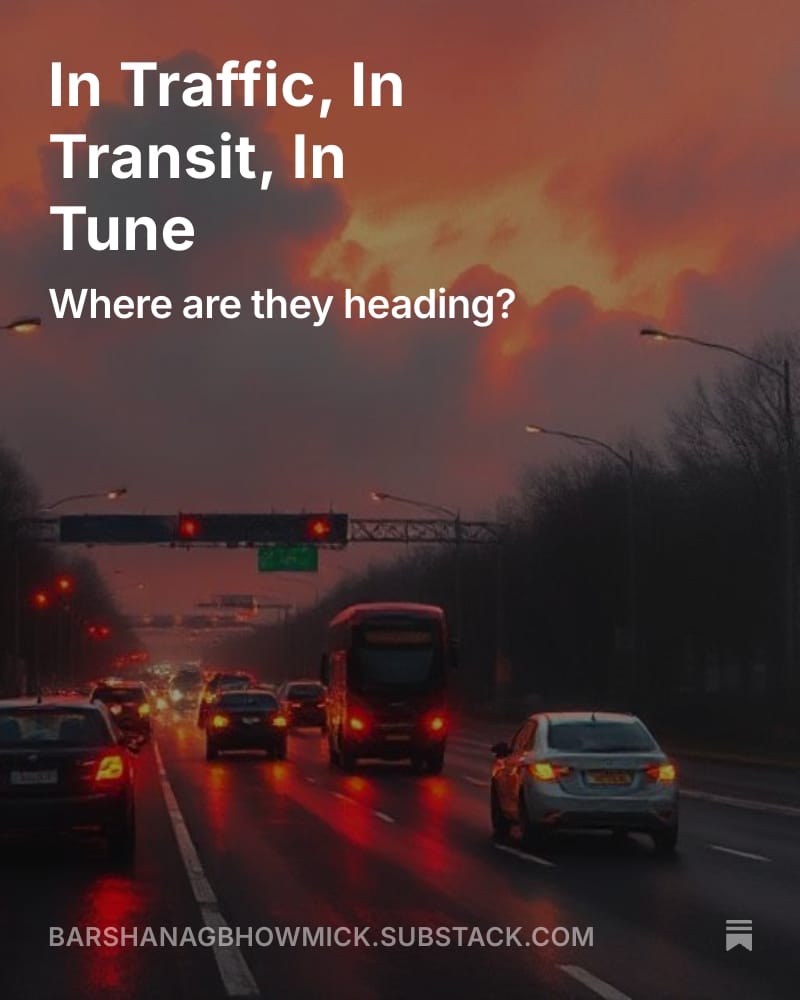 barshanag's tweet image. A red light. A drizzle. Strangers in a city, each with their own story.
Sometimes, a traffic pause reminds us we share fleeting, tender connections.
#Storytelling #BarshaNagBhowmick #ItsRainingThoughts
@barshanagbhowmick @SubstackInc
barshanagbhowmick.substack.com/p/in-traffic-i…