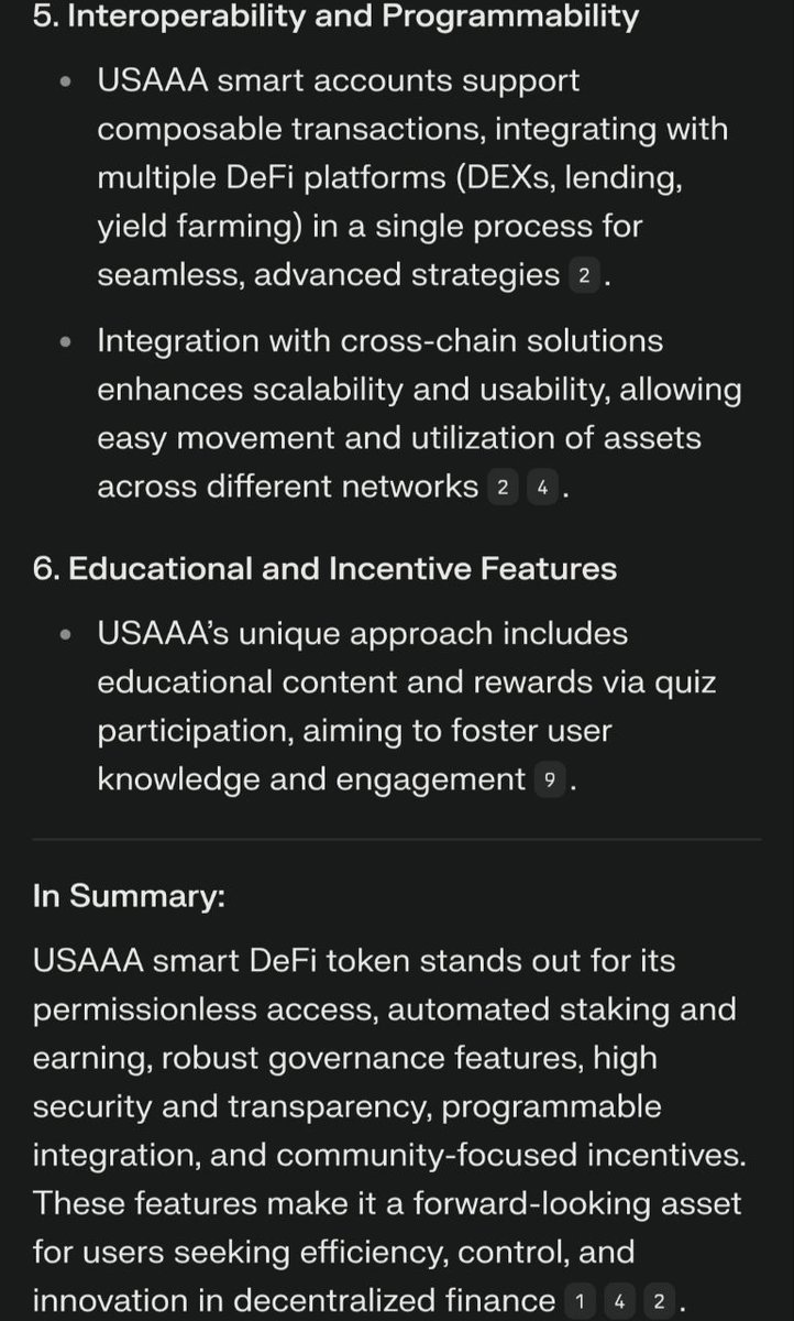 ez_ezhil852's tweet photo. @wealthyvibes555 @SD_LaunchPad
#USAAA Community members read this detailed and genuine analysis of USAAA given by AI perplexity.
Go through and educate more peoples to join our community
USAAA , a gem not to be missed. https://t.co/wgXFj3tZI4