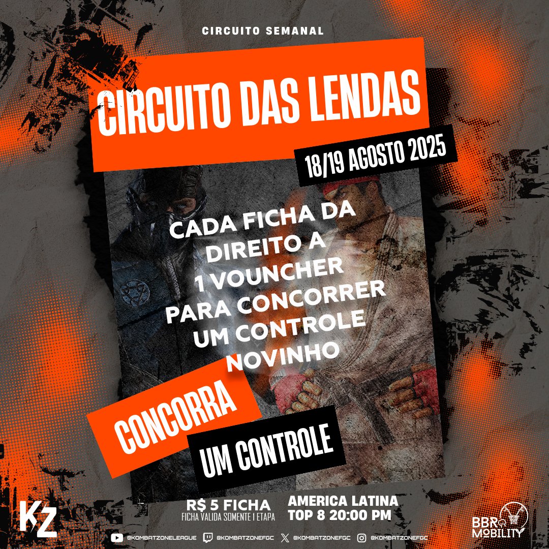 O Circuito das Lendas de SF6 e MK1.

📅 SF6: 18/08 (segunda)
📅 MK1: 19/08 (terça)

As disputas serão toda segunda e terça, valendo pontos no ranking geral.

O link de inscrição no Start.gg será postado em breve.

Art by: <a href="/akashirkz_/">KZ | AKASHIrkz - Esperando 2xKO</a>