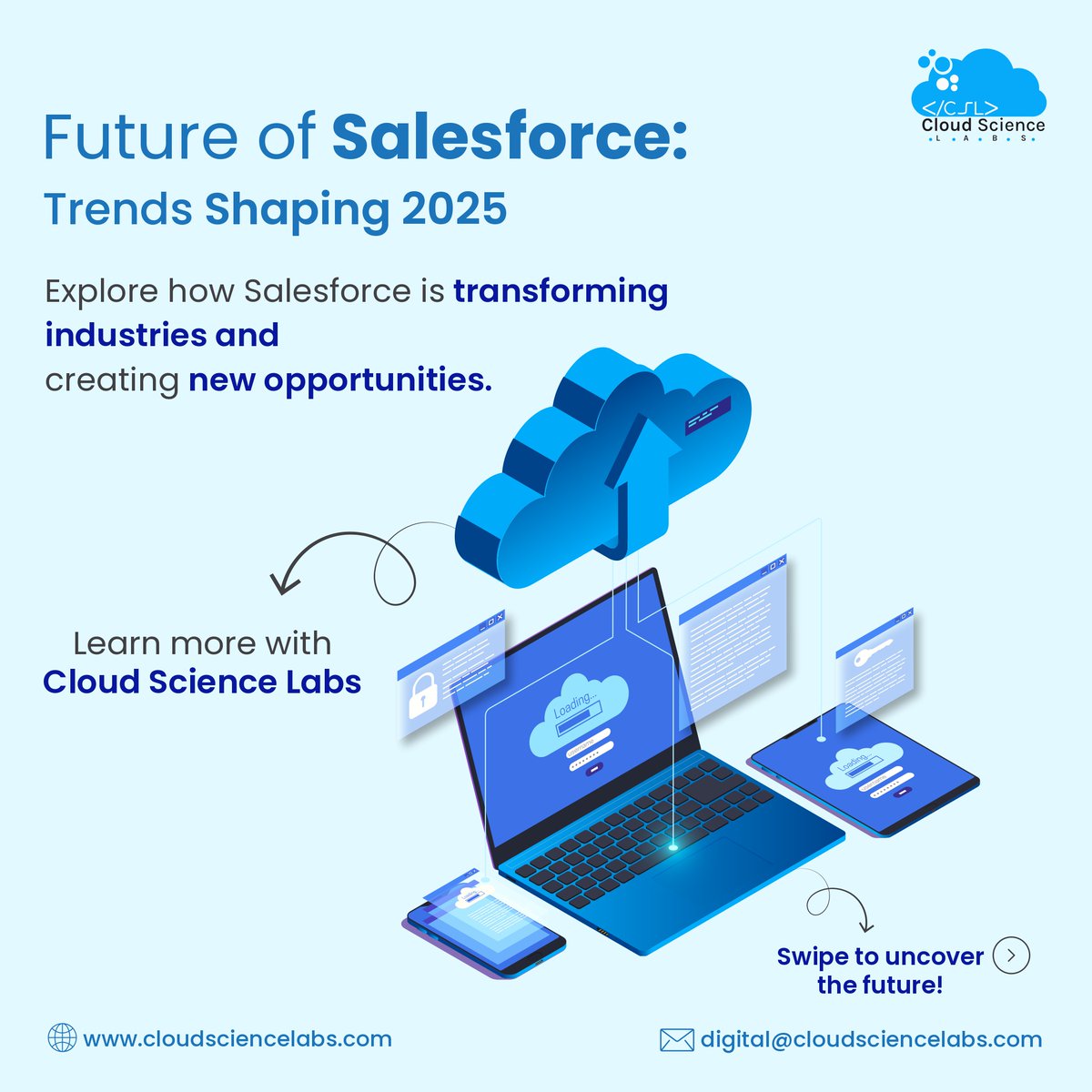 labs_science's tweet image. Ready to redefine success in 2025?

With #Salesforce &amp;amp; Cloud Science Labs, unlock:

- #EinsteinGPT for smarter decisions
- Industry solutions for real estate, healthcare &amp;amp; more
- Endless integrations for growth

📩 digital@cloudsciencelabs.com

#CloudScienceLabs #Salesforce