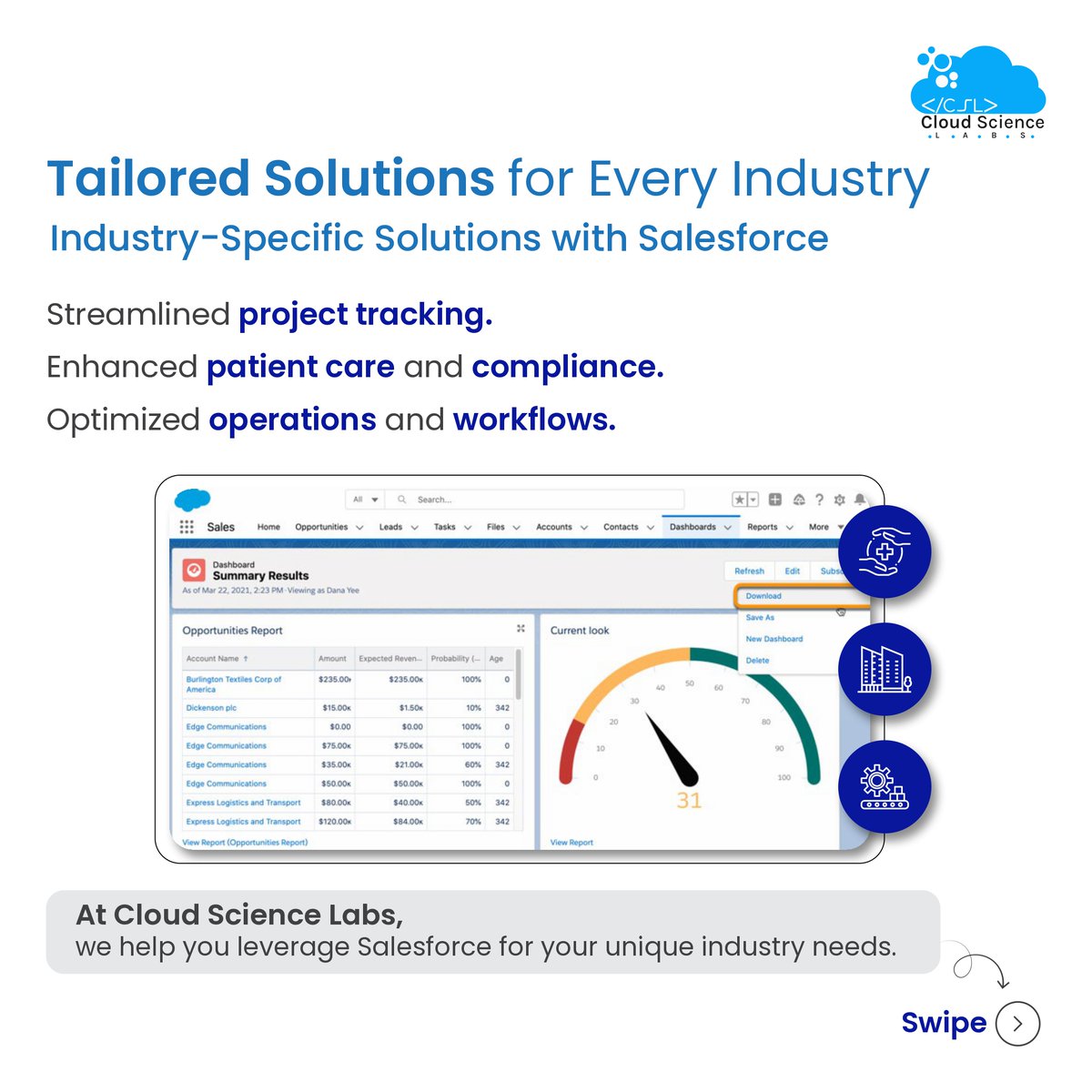 labs_science's tweet image. Ready to redefine success in 2025?

With #Salesforce &amp;amp; Cloud Science Labs, unlock:

- #EinsteinGPT for smarter decisions
- Industry solutions for real estate, healthcare &amp;amp; more
- Endless integrations for growth

📩 digital@cloudsciencelabs.com

#CloudScienceLabs #Salesforce