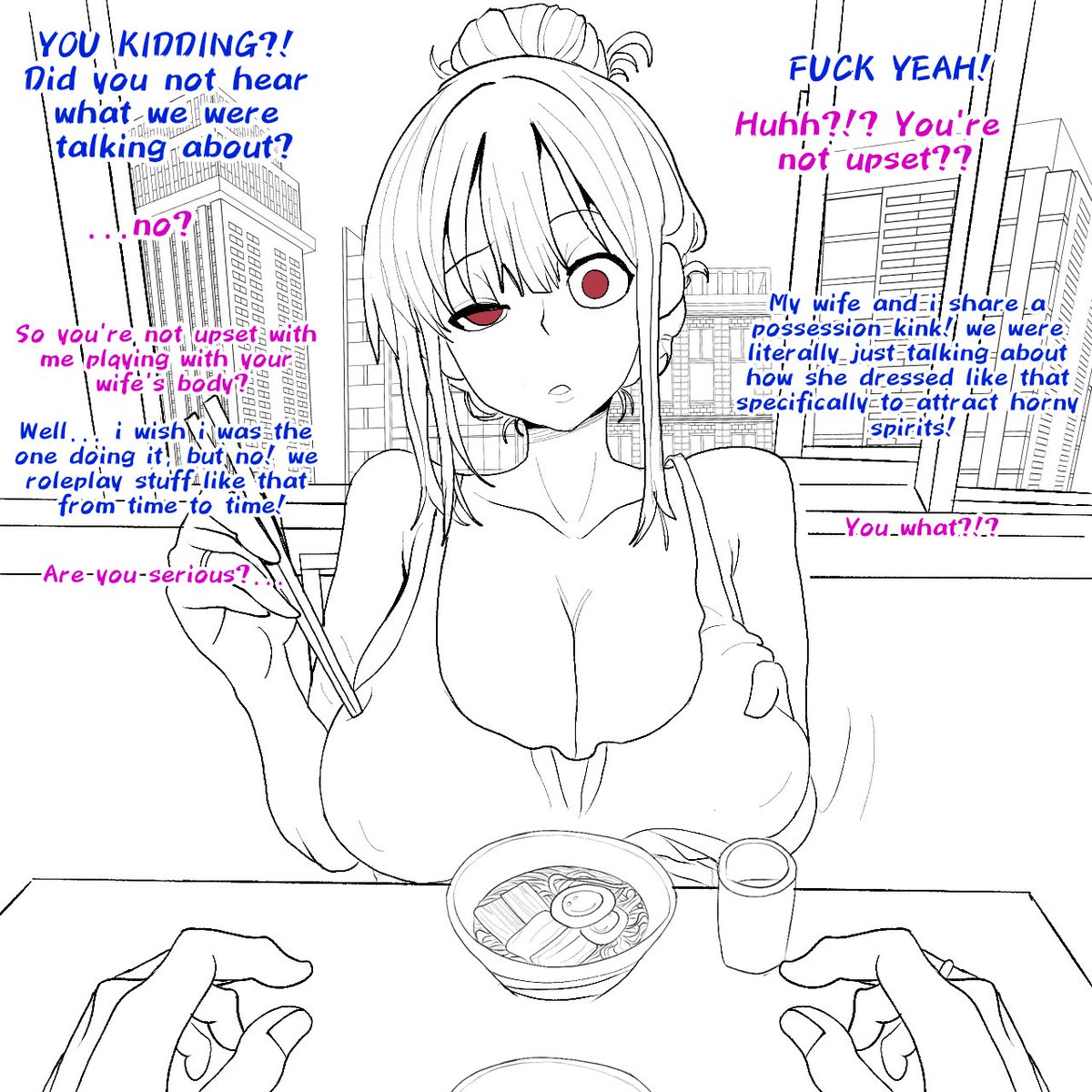 Joke's on you, we're into that!

I've seen quite a few things of the possessed wife concept, but i always had something like this in the back of my mind