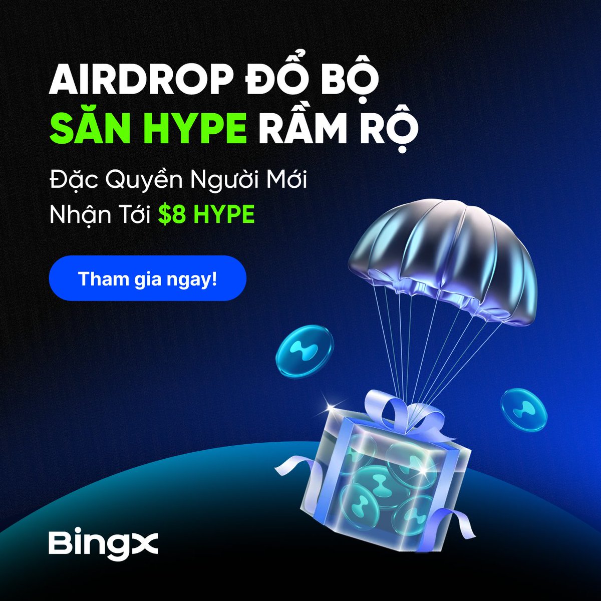 BingXVietnam's tweet photo. 🔥 Người Mới Nhận Tới $8 HYPE, Tin Được Không?

$HYPE vừa tăng 8% trong 24h, sắp chạm ATH mới. Bạn chỉ còn 1 tuần để săn airdrop từ BingX, nhanh tay!

Bạn chỉ cần:
✅ Đạt volume $100 → nhận $1 HYPE (dành riêng người mới)
✅ Đạt volume $12,000 → Nhận $1 HYPE
✅ Đạt volume $14,000 → Nhận $2 HYPE
✅ Tích lũy volume $80,000 → Nhận $2 HYPE (chỉ 500 người may mắn nhất)

👉 Nhận HYPE airdrop ngay: https://t.co/f0l44DT8Rv
#BingX #BingXTiengViet #HYPEAirdrop
———  
BingX - Nâng Tầm Nhà Giao Dịch  
Ưu Đãi Người Mới $7,700: https://t.co/KbZKzvIHIV