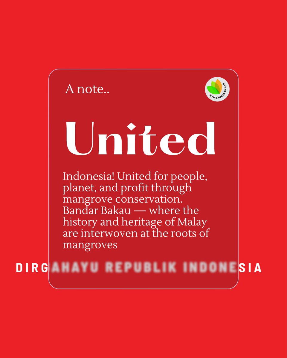BANDARBAKAUID's tweet photo. Happy 80th Independence Day, Republic of Indonesia!

UNITED

#HUTRI80 
#BersatuBerdaulat 
#BandarBakau 
#BandarBakauMenujuDunia 
#MangroveConservation 
#HeritageOfMalay 
#IndonesiaMaju https://t.co/QERUPyDF6J