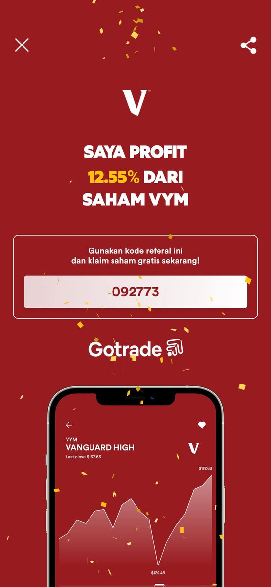 Gnnnnbk's tweet photo. Mau Tahu Kapan Waktu Tepat Beli Index S&P 500?
Baru aja portofolio aku cuan +12.55% dari Vanguard High Dividend ETF di Gotrade!
Gotrade bikin investasi saham & index Amerika jadi gampang, bahkan dari HP.
#ETF500 #SP500 #SPX500 #gotrade #saham #sahamamerika https://t.co/ww2z4y2rng