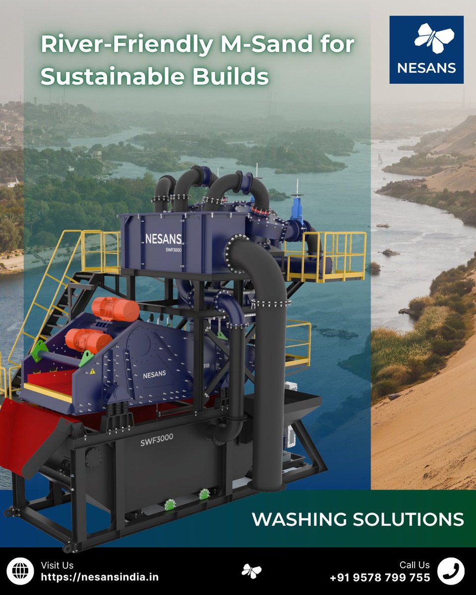 NesansIndia's tweet image. 𝗥𝗶𝘃𝗲𝗿-𝗙𝗿𝗶𝗲𝗻𝗱𝗹𝘆 𝗠-𝗦𝗮𝗻𝗱 𝗳𝗼𝗿 𝗦𝘂𝘀𝘁𝗮𝗶𝗻𝗮𝗯𝗹𝗲 𝗕𝘂𝗶𝗹𝗱𝘀

High purity M-sand &amp;amp; Minimize water usage
 🔗 nesansindia.in/products/washe…
#Apexwasher #crushingandscreening #washingsolution #Msand #sustainableconstruction #Ecofriendlysand #silicasand #foundrysand